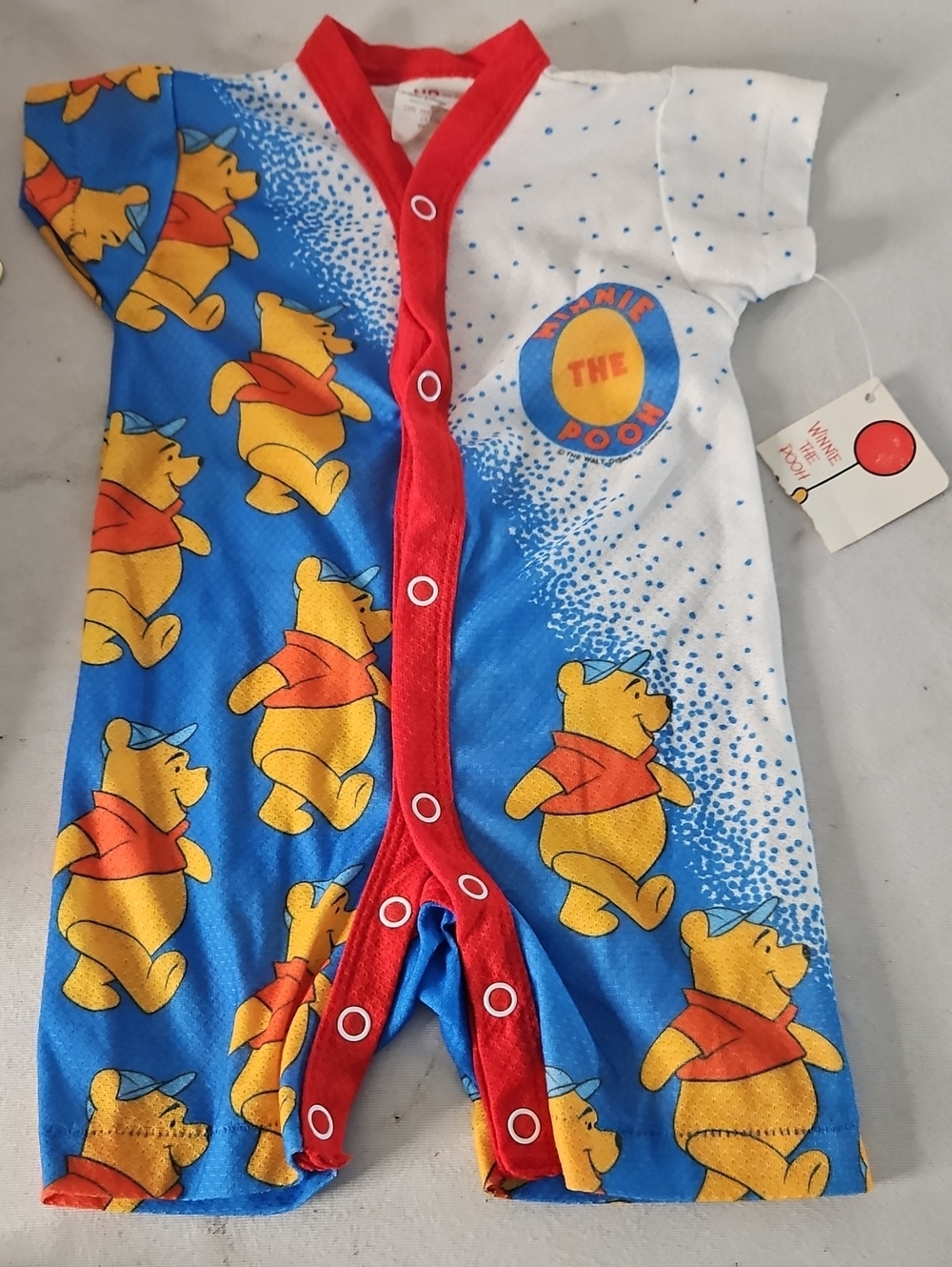 Vintage Winnie The Pooh Blue & White Kids One-Piece Romper